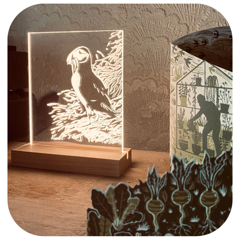 The Puffin Luminary Art Card with LED Light Set