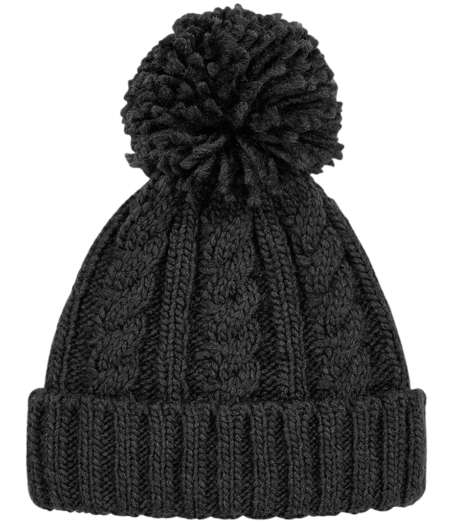 Wild Isle Cable Knit Bobble Hat - Black