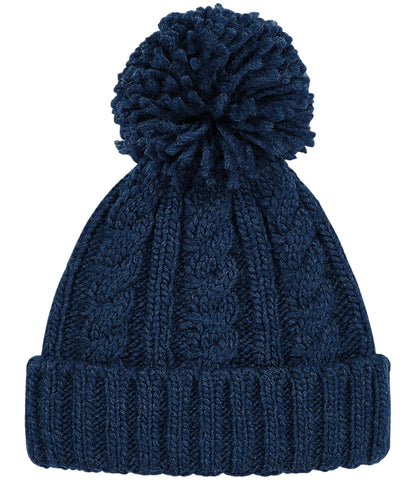 Wild Isle Cable Knit Bobble Hat - Navy