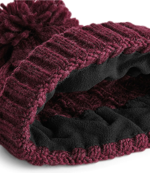 Wild Isle Cable Knit Bobble Hat - Berry