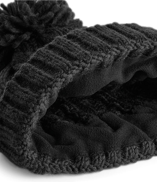 Wild Isle Cable Knit Bobble Hat - Black