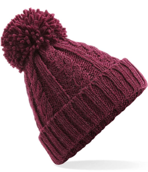 Wild Isle Cable Knit Bobble Hat - Berry