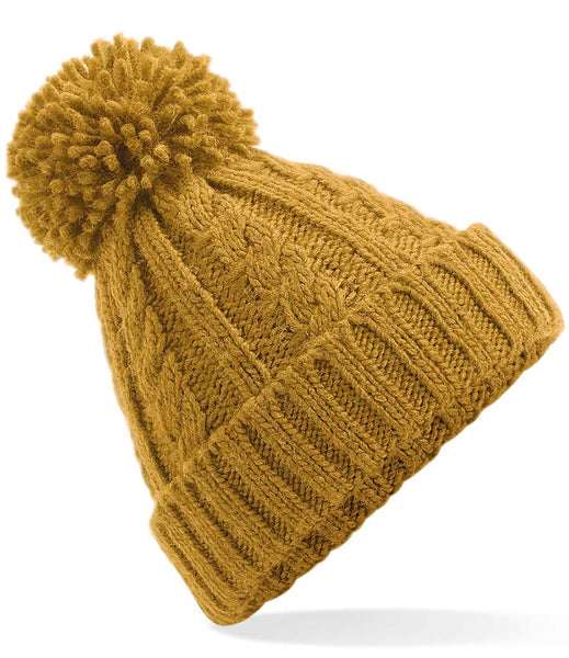 Wild Isle Cable Knit Bobble Hat - Mustard