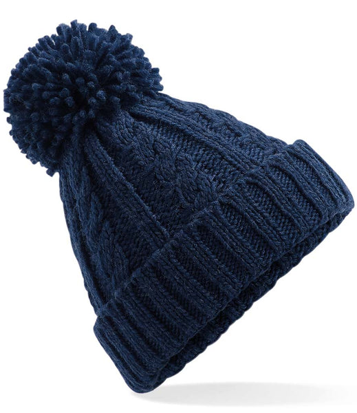 Wild Isle Cable Knit Bobble Hat - Navy